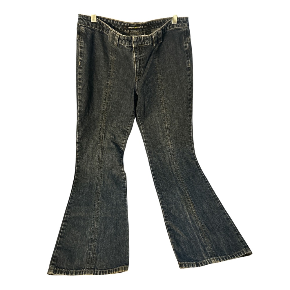 DKNY‎ Vintage Y-2K mid rise size 8 Dark Wash Seam Detail Flare Leg Denim